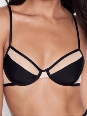 Victoria's Secret Black and Nude Sheer-Strap Underwire Bra